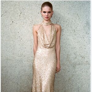 Zara Gold Sequin Midi Dress